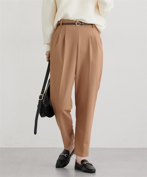 nissen（ニッセン）の「【ベルト付】とろけるテーパードパンツ（その他パンツ・レディース・ライトブラウン/ブラック/ボルドー/ブラウン・S/M/L/LL）」の5枚目の写真