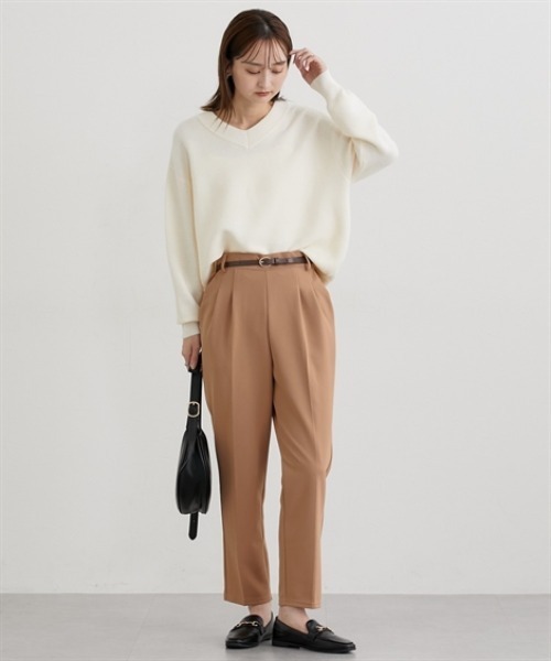 nissen（ニッセン）の「【ベルト付】とろけるテーパードパンツ（その他パンツ・レディース・ライトブラウン/ブラック/ボルドー/ブラウン・S/M/L/LL）」の7枚目の写真