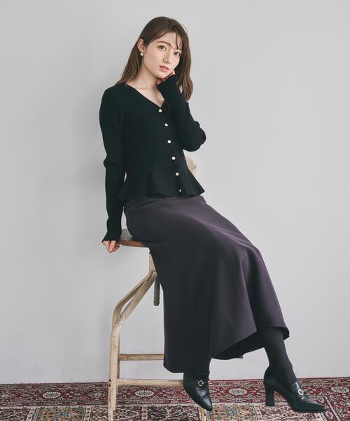 SWINGLE（スウィングル）の「ペプラムリブ金ボタンニット（カーディガン/ボレロ・レディース・ブラック/ピンク/ボルドー/クリーム/レッド/サックスブルー・FREE）」の15枚目の写真