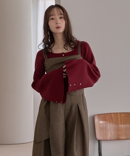mideal(マイディール)の「button design flare sleeve rib knit / ボタンデザインフレアスリーブリブニット(ニット/セーター・レディース・ブラウン/ボルドー/ネイビー/アイボリー・FREE)」の14枚目の写真