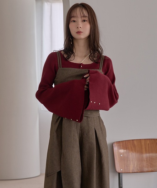 mideal(マイディール)の「button design flare sleeve rib knit / ボタンデザインフレアスリーブリブニット(ニット/セーター・レディース・ブラウン/ボルドー/ネイビー/アイボリー・FREE)」の15枚目の写真