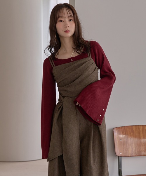 mideal(マイディール)の「button design flare sleeve rib knit / ボタンデザインフレアスリーブリブニット(ニット/セーター・レディース・ブラウン/ボルドー/ネイビー/アイボリー・FREE)」の16枚目の写真