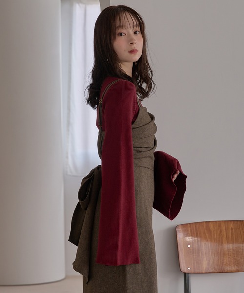 mideal(マイディール)の「button design flare sleeve rib knit / ボタンデザインフレアスリーブリブニット(ニット/セーター・レディース・ブラウン/ボルドー/ネイビー/アイボリー・FREE)」の21枚目の写真