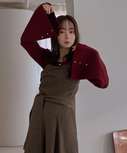 mideal(マイディール)の「button design flare sleeve rib knit / ボタンデザインフレアスリーブリブニット(ニット/セーター・レディース・ブラウン/ボルドー/ネイビー/アイボリー・FREE)」の13枚目の写真