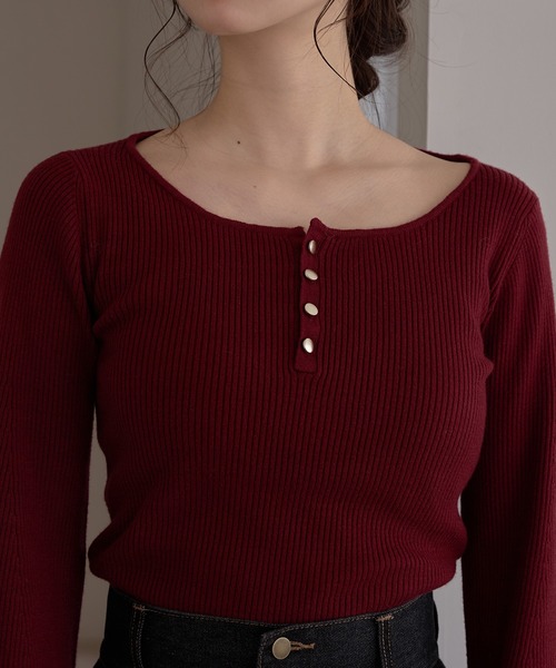 mideal(マイディール)の「button design flare sleeve rib knit / ボタンデザインフレアスリーブリブニット(ニット/セーター・レディース・ブラウン/ボルドー/ネイビー/アイボリー・FREE)」の10枚目の写真
