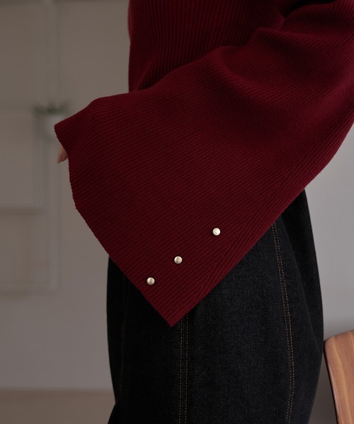 mideal(マイディール)の「button design flare sleeve rib knit / ボタンデザインフレアスリーブリブニット(ニット/セーター・レディース・ブラウン/ボルドー/ネイビー/アイボリー・FREE)」の11枚目の写真