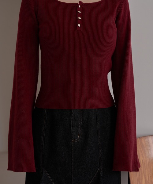 mideal(マイディール)の「button design flare sleeve rib knit / ボタンデザインフレアスリーブリブニット(ニット/セーター・レディース・ブラウン/ボルドー/ネイビー/アイボリー・FREE)」の12枚目の写真