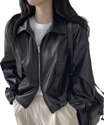 INASTUDIOS（イーナストゥディオス）の「フェイクレザー ジップアップ ブルゾン レディース（ブルゾン）」