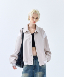 STANDARDERROR（スタンダードエラー）の「87-STAN008 [リニューアル] パイピングカラー バーシティ レザー ジャケット アイボリー（スタジャン）」