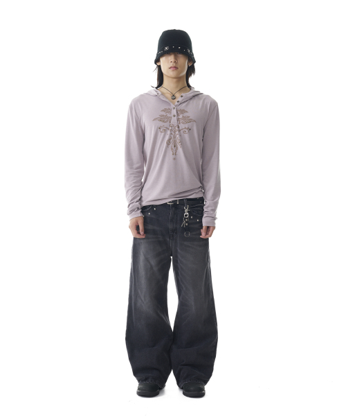 セール】Multi Studded Denim Pants (Black)（デニムパンツ）｜AAKAM