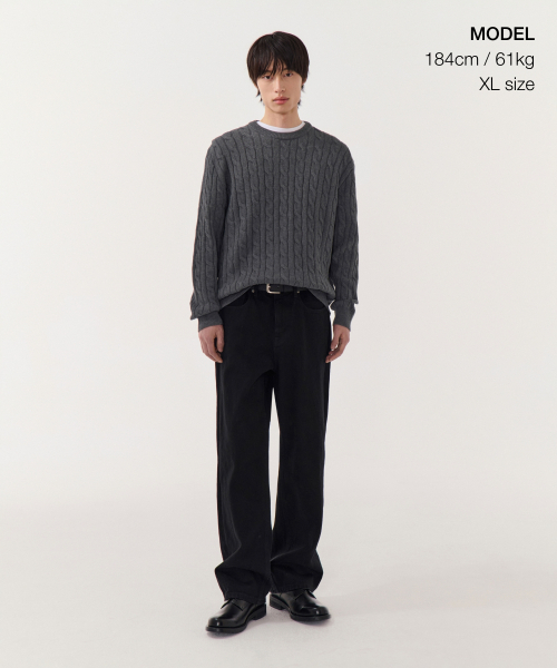 MUSINSA STANDARD（ムシンサスタンダード）の「コットンケーブルクルーネックニット[グレー]（ニット/セーター・メンズ・その他・SMALL/MEDIUM/LARGE/X-LARGE/XX-LARGE）」の2枚目の写真