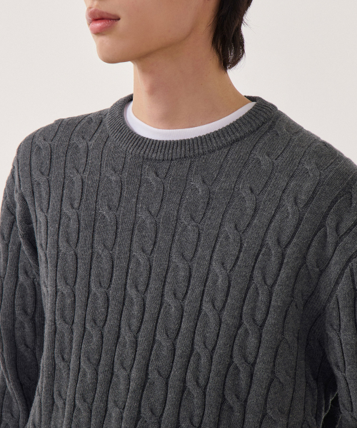 MUSINSA STANDARD（ムシンサスタンダード）の「コットンケーブルクルーネックニット[グレー]（ニット/セーター・メンズ・その他・SMALL/MEDIUM/LARGE/X-LARGE/XX-LARGE）」の4枚目の写真