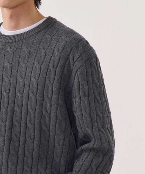 MUSINSA STANDARD（ムシンサスタンダード）の「コットンケーブルクルーネックニット[グレー]（ニット/セーター・メンズ・その他・SMALL/MEDIUM/LARGE/X-LARGE/XX-LARGE）」の5枚目の写真