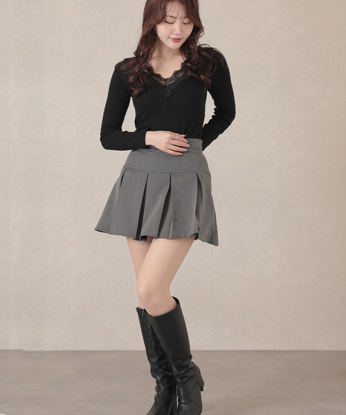 Lace Ladies(レースレディース)の「Vネック レース カップ付き リブ トップス(Tシャツ/カットソー・レディース・アイボリー/ブラック/グレー・FREE)」の10枚目の写真