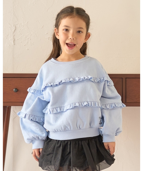 Lycee mine（リセマイン）の「【毛玉バイバイ裏起毛】【どちらが前でもOK】フリルフリルスウェット（スウェット・キッズ・サックスブルー/ブラック/アイボリー/ライトグレー・130cm/140cm/150cm/110cm/100cm/120cm）」の4枚目の写真