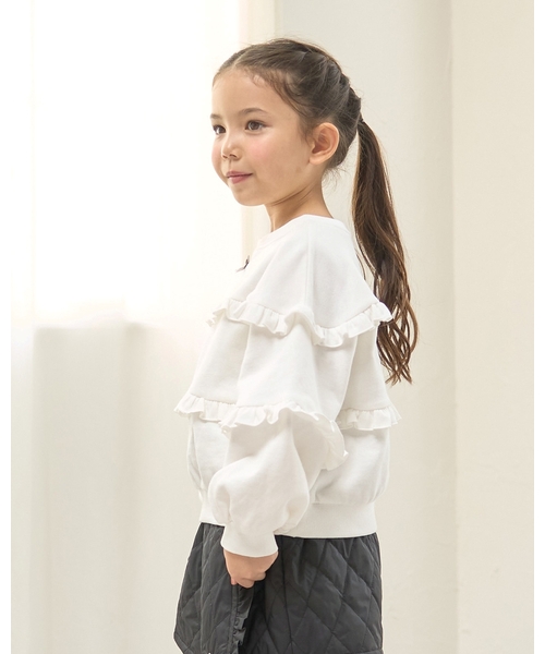 Lycee mine（リセマイン）の「【毛玉バイバイ裏起毛】【どちらが前でもOK】フリルフリルスウェット（スウェット・キッズ・サックスブルー/ブラック/アイボリー/ライトグレー・130cm/140cm/150cm/110cm/100cm/120cm）」の19枚目の写真