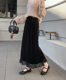 ベロア×シアー切り替えフリルスカート