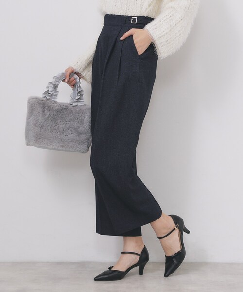 index（インデックス）の「カルゼツイードストレッチワイドパンツ【洗濯機OK/防シワ/イージーアイロン/抗ピル】（その他パンツ・レディース・ダークグレー/ネイビー/ブラウン系その他2・36/38/40/42）」の3枚目の写真
