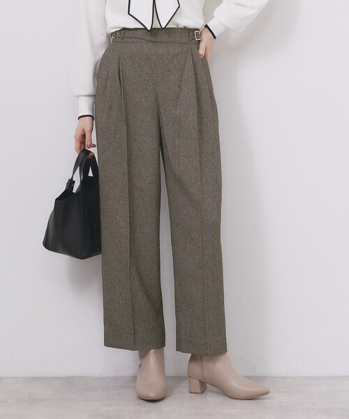 index（インデックス）の「カルゼツイードストレッチワイドパンツ【洗濯機OK/防シワ/イージーアイロン/抗ピル】（その他パンツ・レディース・ダークグレー/ネイビー/ブラウン系その他2・36/38/40/42）」の2枚目の写真
