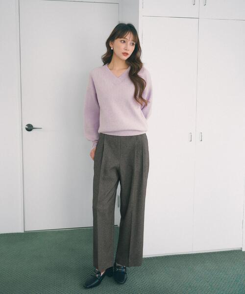 index（インデックス）の「カルゼツイードストレッチワイドパンツ【洗濯機OK/防シワ/イージーアイロン/抗ピル】（その他パンツ・レディース・ダークグレー/ネイビー/ブラウン系その他2・36/38/40/42）」の5枚目の写真