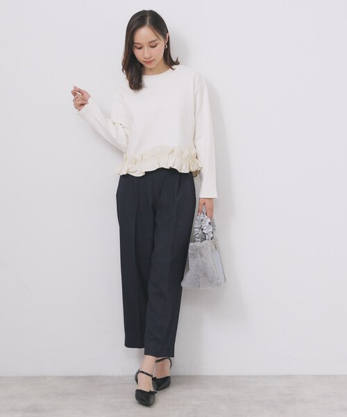 index（インデックス）の「カルゼツイードストレッチワイドパンツ【洗濯機OK/防シワ/イージーアイロン/抗ピル】（その他パンツ・レディース・ダークグレー/ネイビー/ブラウン系その他2・36/38/40/42）」の9枚目の写真