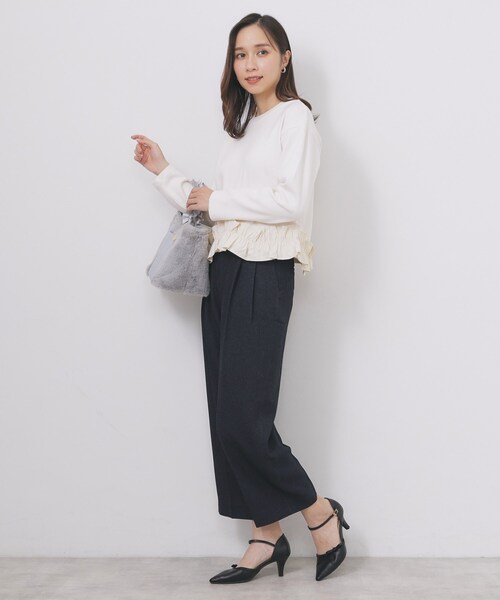 index（インデックス）の「カルゼツイードストレッチワイドパンツ【洗濯機OK/防シワ/イージーアイロン/抗ピル】（その他パンツ・レディース・ダークグレー/ネイビー/ブラウン系その他2・36/38/40/42）」の10枚目の写真