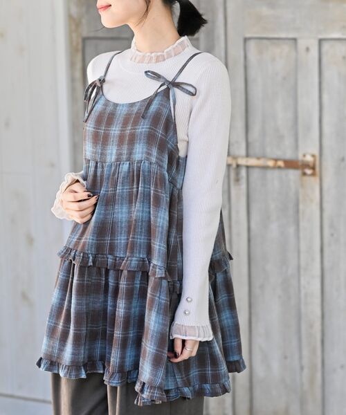 rps(アールピーエス)の「起毛チェックティアードキャミチュニック(チュニック・レディース・ブルー/ネイビー/ブラック・フリー)」の3枚目の写真