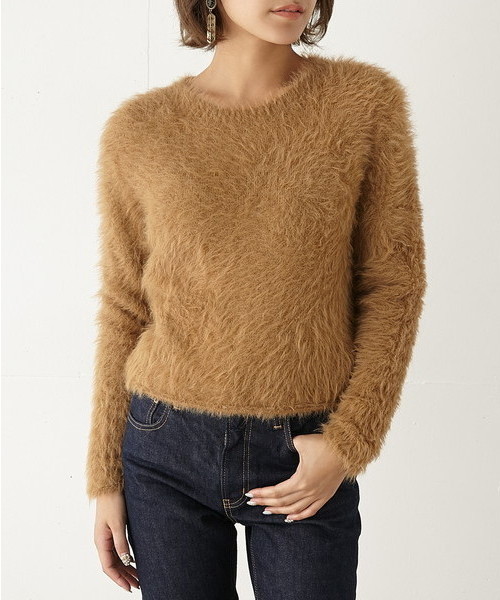 SLY（スライ）の「ミンクライク HG TOPS（ニット/セーター・レディース・レッド/ベージュ/ネイビー・FREE）」の2枚目の写真