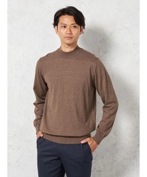 【ウォッシャブル】ニット ファイブミックス モックネック 無地 リッケンバッカーブラック