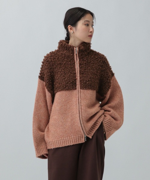 セール】3.5ゲージ切り替えZIPカーディガン 605964（カーディガン