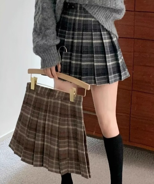 FREE STYLISTS(フリー スタイリスト)の「起毛チェック柄プリーツ ミニスカート(スカート・レディース・ブラウン/グレー・L/XL/XXL/S/M/XXXL)」の8枚目の写真
