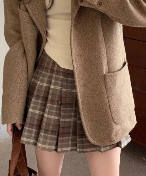 FREE STYLISTS(フリー スタイリスト)の「起毛チェック柄プリーツ ミニスカート(スカート・レディース・ブラウン/グレー・L/XL/XXL/S/M/XXXL)」の11枚目の写真