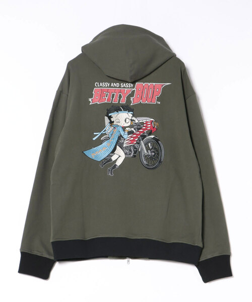BETTY BOOP（ベティ・ブープ）の「LOWBLOW KNUCKLE / ローブローナックル / BETTY BOOP / 特攻BETTY フルジップパーカー (M2)（パーカー・メンズ・ブラック/カーキ/グレー・XXL/XL/L/M）」の6枚目の写真