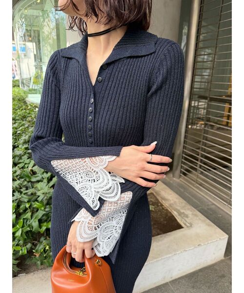 LAGUNAMOON（ラグナムーン）の「ラメブレンドレースカフスニットワンピース（ワンピース・レディース・ネイビー/ベージュ/ピンク・MEDIUM/SMALL）」の18枚目の写真