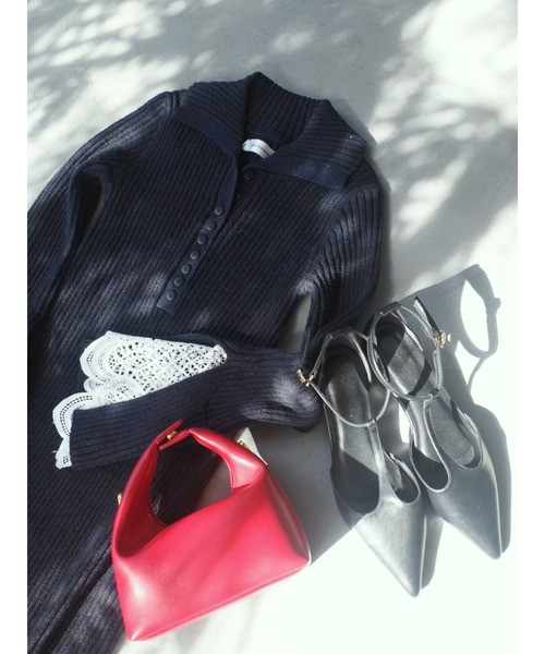 LAGUNAMOON（ラグナムーン）の「ラメブレンドレースカフスニットワンピース（ワンピース・レディース・ネイビー/ベージュ/ピンク・MEDIUM/SMALL）」の10枚目の写真