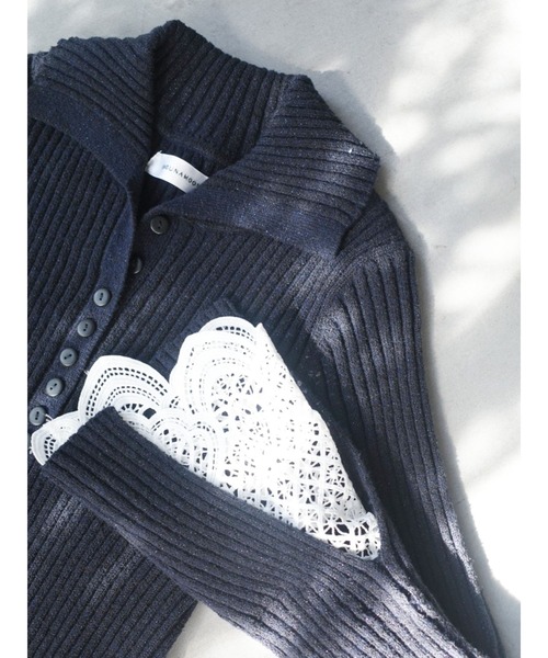 LAGUNAMOON（ラグナムーン）の「ラメブレンドレースカフスニットワンピース（ワンピース・レディース・ネイビー/ベージュ/ピンク・MEDIUM/SMALL）」の6枚目の写真