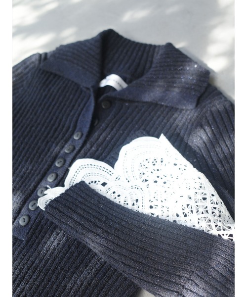 LAGUNAMOON（ラグナムーン）の「ラメブレンドレースカフスニットワンピース（ワンピース・レディース・ネイビー/ベージュ/ピンク・MEDIUM/SMALL）」の4枚目の写真