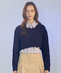 クロップケーブルプルオーバー[NAVY]