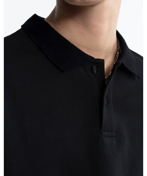 WORK ON BODY OFF(ワークオンボディオフ)の「クラシックセミオーバーフィットコットンピケTシャツ-ブラック(ポロシャツ・メンズ・ブラック・SMALL/MEDIUM/LARGE/X-LARGE/2XL)」の3枚目の写真