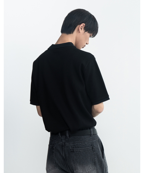 WORK ON BODY OFF(ワークオンボディオフ)の「クラシックセミオーバーフィットコットンピケTシャツ-ブラック(ポロシャツ・メンズ・ブラック・SMALL/MEDIUM/LARGE/X-LARGE/2XL)」の5枚目の写真