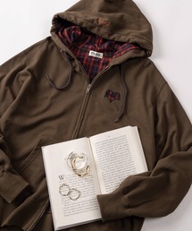 make a ray!（メイク ア レイ！）の「【72】【PLES】チェック ハートワッペン ワンポイント ショート丈 ジップパーカー/ダブルジップ/メンズ/レディース/ユニセックス（パーカー）」