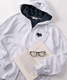 make a ray!（メイク ア レイ！）の「【72】【PLES】チェック ハートワッペン ワンポイント ショート丈 ジップパーカー/ダブルジップ/メンズ/レディース/ユニセックス（パーカー）」