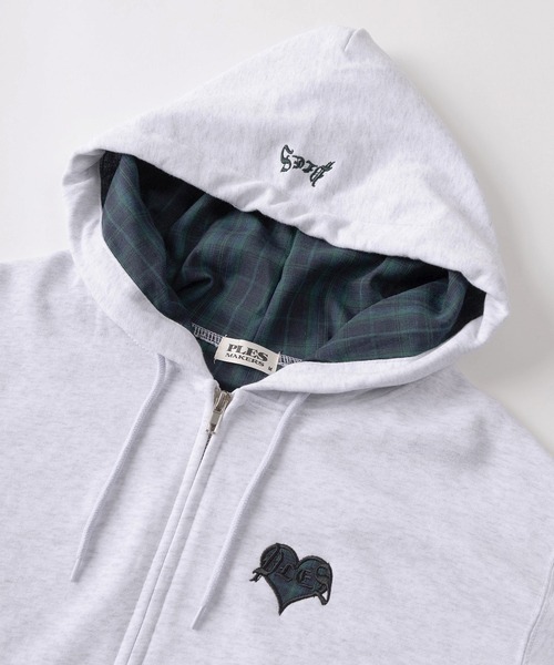 make a ray!（メイク ア レイ！）の「【72】【PLES】チェック ハートワッペン ワンポイント ショート丈 ジップパーカー/ダブルジップ/メンズ/レディース/ユニセックス（パーカー・レディース・ブラウン/ブラック/アッシュグレー・M/L）」の5枚目の写真
