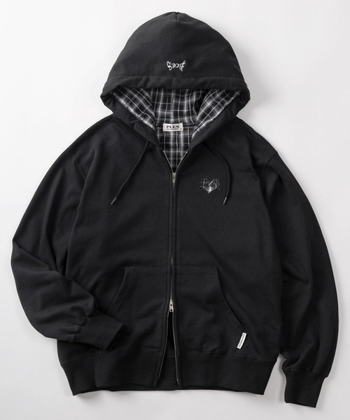 make a ray!（メイク ア レイ！）の「【72】【PLES】チェック ハートワッペン ワンポイント ショート丈 ジップパーカー/ダブルジップ/メンズ/レディース/ユニセックス（パーカー・レディース・ブラウン/ブラック/アッシュグレー・M/L）」の14枚目の写真