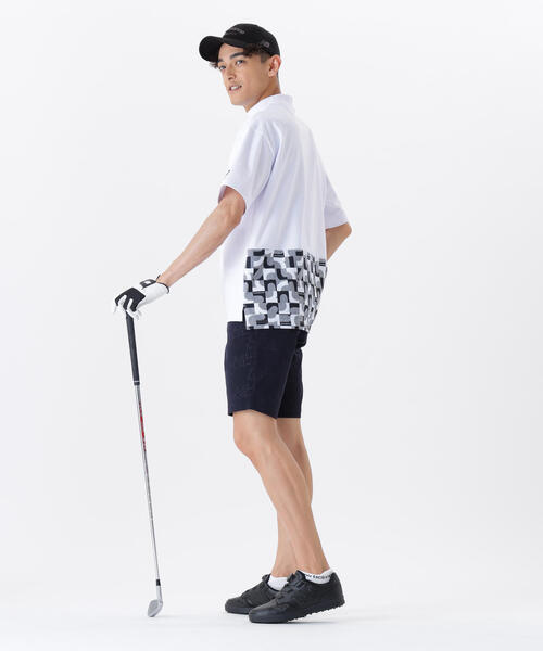 【ホワイト】ロゴジオメトリック柄 ハーフスリーブ モックネック プルオーバー (MENS) セール】【直営店舗・公式オンライン限定】ロゴジオメトリック柄
