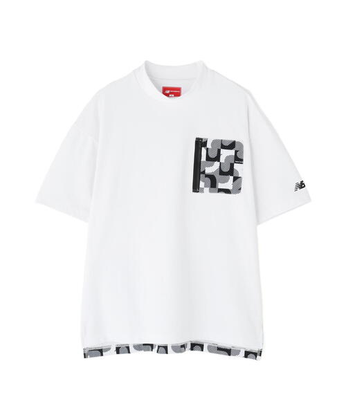 【ホワイト】ロゴジオメトリック柄 ハーフスリーブ モックネック プルオーバー (MENS) セール】【直営店舗・公式オンライン限定】ロゴジオメトリック柄