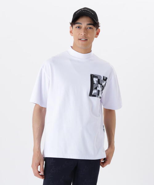 【ホワイト】ロゴジオメトリック柄 ハーフスリーブ モックネック プルオーバー (MENS) セール】【直営店舗・公式オンライン限定】ロゴジオメトリック柄