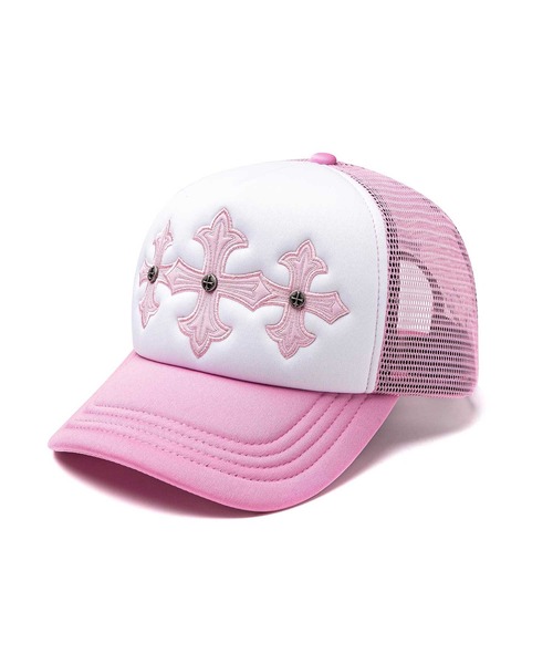 SUPPLIER（サプライヤー）の「メッシュキャップ｜Cross Leather Patch Mesh Cap｜SUPPLIER（キャップ・メンズ・ピンク・FREE）」の2枚目の写真