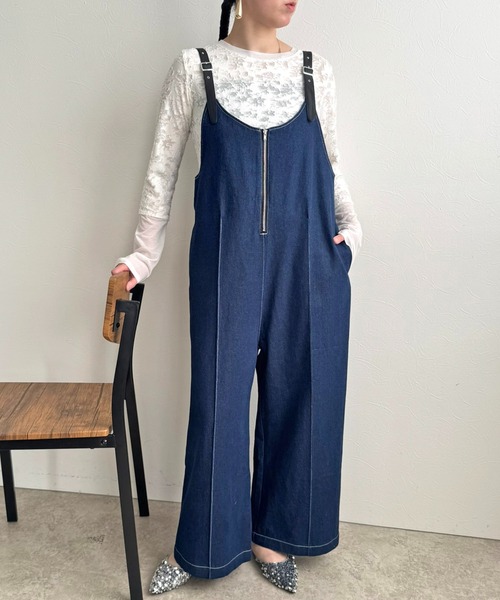 LHELBIE(レルビエ)の「ベルテッドサロペット(サロペット/オーバーオール・レディース・インディゴブルー/ブラック/オフホワイト・M)」の1枚目の写真