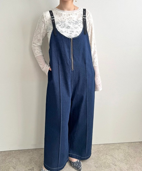 LHELBIE(レルビエ)の「ベルテッドサロペット(サロペット/オーバーオール・レディース・インディゴブルー/ブラック/オフホワイト・M)」の6枚目の写真